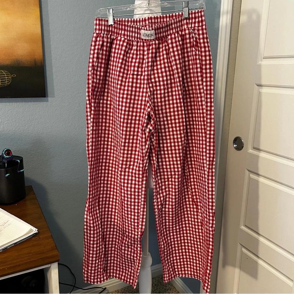 Red and White Gingham Checkered Wide-legged Women’s Lounge Pants Size Medium - Picture 1 of 4